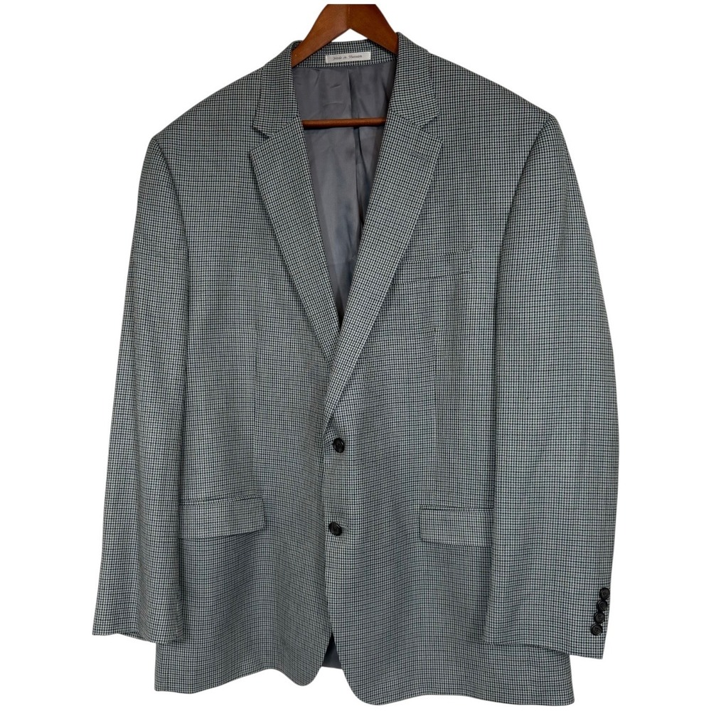 Lauren Ralph Lauren Mens 48L Silk Wool Houndstooth Blazer Sport Coat Grey